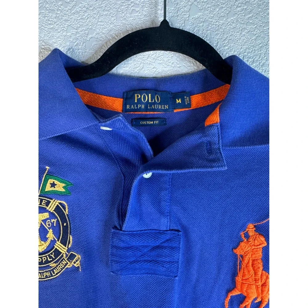 Polo Ralph Lauren Men's Blue Big Pony Marine Supply Crest Polo Shirt Medium